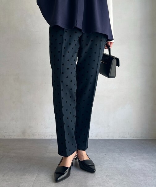 【セレモニー対応可】フロッキードットテーパードパンツ