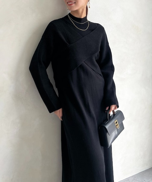 クロスプルオーバー×ニットワンピース