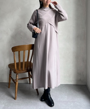 クロスプルオーバー×ニットワンピース