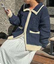 同色花柄ジャガードカーディガン