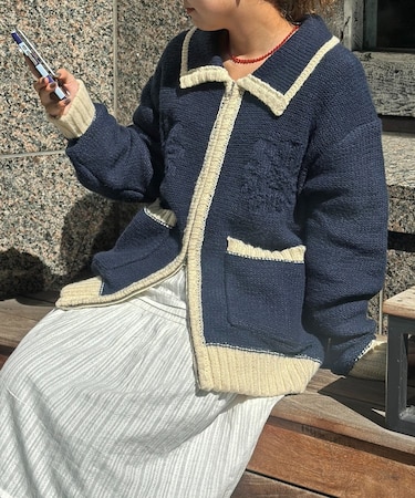 同色花柄ジャガードカーディガン