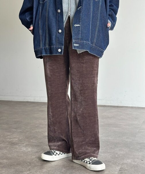 ベロアコーデュロイセミフレアパンツ