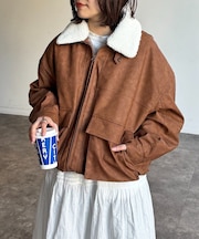 襟ボア合皮中綿ビッグジャケット