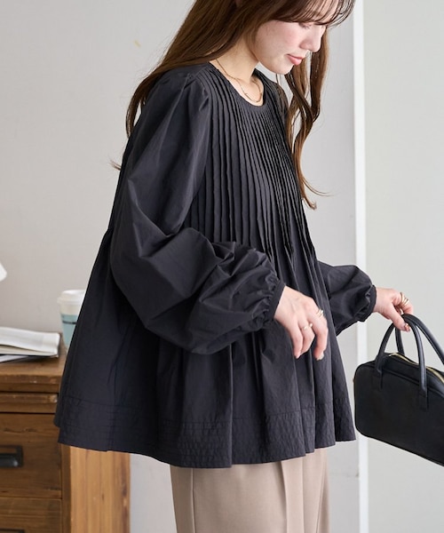 ピンタックペフラムブラウスブラック Discoat】ピンタックペプラムブラウス｜パルグループアウトレットの