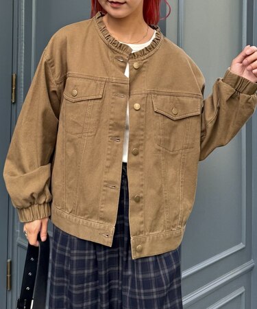 【CIAOPANIC TYPY】ノーカラー微フリル袖ボリュームブルゾン