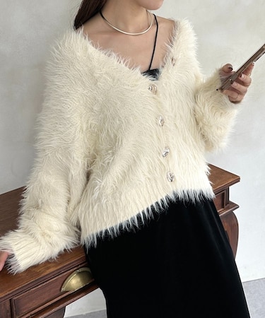 ニュアンスボタンボリュームシャギーカーディガン