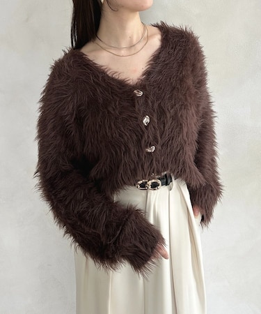 ニュアンスボタンボリュームシャギーカーディガン