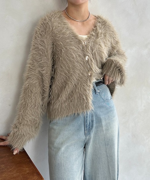 ニュアンスボタンボリュームシャギーカーディガン