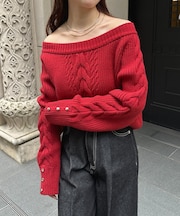 ボートネックケーブルニット