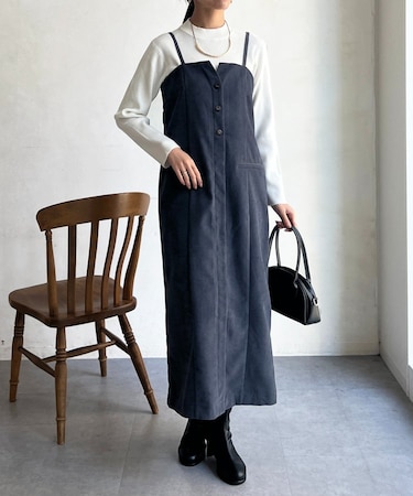 Iラインキャミワンピース×インナーニットプルオーバー