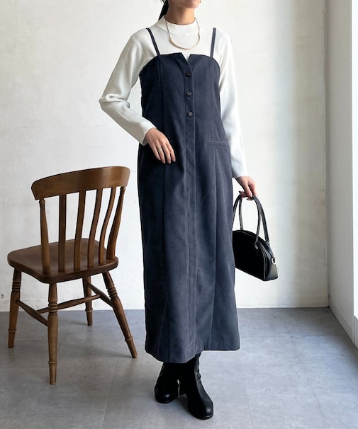 Iラインキャミワンピース×インナーニットプルオーバー