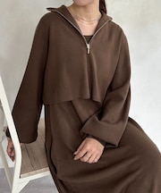 ハーフジップニットセットワンピース