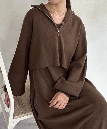 ハーフジップニットセットワンピース