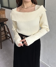 オフショル風スクエアリブニット
