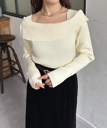 オフショル風スクエアリブニット