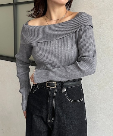 オフショル風スクエアリブニット