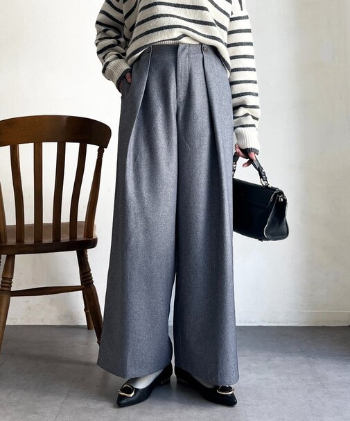 【静電気防止】サイドボタンタックパンツ