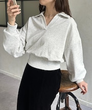 襟付きスキッパー裏毛プルオーバー
