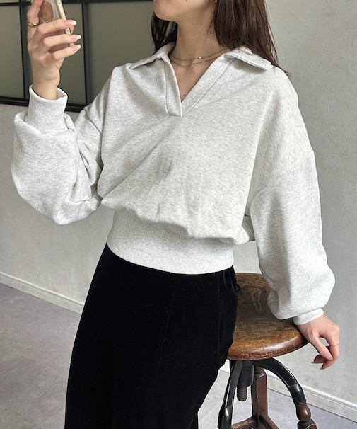 襟付きスキッパー裏毛プルオーバー