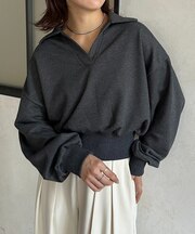 襟付きスキッパー裏毛プルオーバー