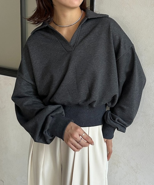 襟付きスキッパー裏毛プルオーバー