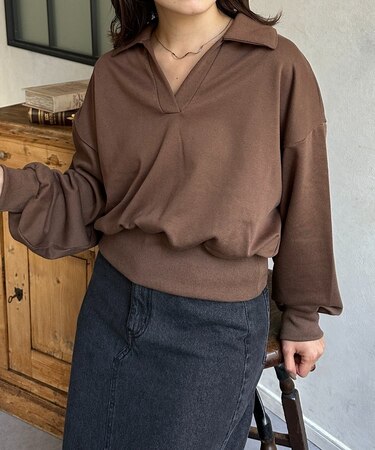 襟付きスキッパー裏毛プルオーバー