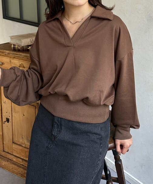 襟付きスキッパー裏毛プルオーバー