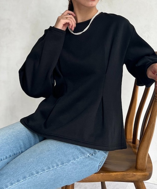 裏起毛タックペプラムプルオーバー