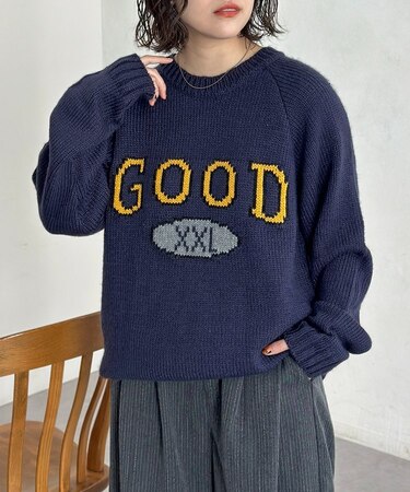 カレッジロゴラグランニット