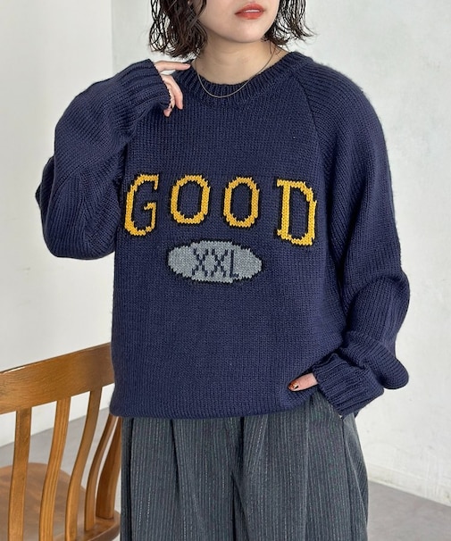 カレッジロゴラグランニット