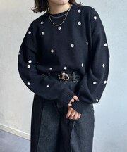 フラワー刺繍ショートニット