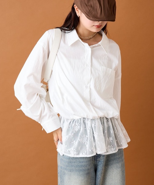 【mystic】レースドッキングシャツ