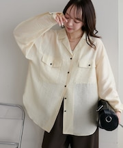 【Discoat】シアー黒釦開襟シャツ