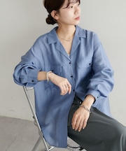 【Discoat】シアー黒釦開襟シャツ