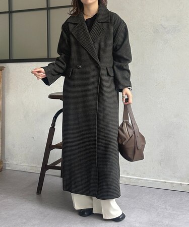 チェック柄ロングコート