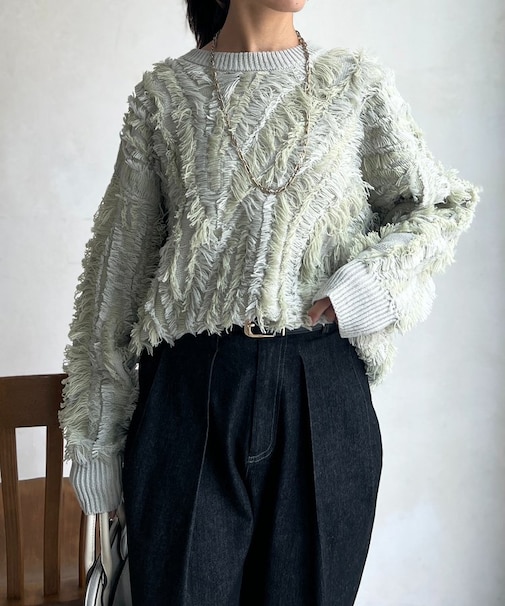 シャギーフリンジニットプルオーバー