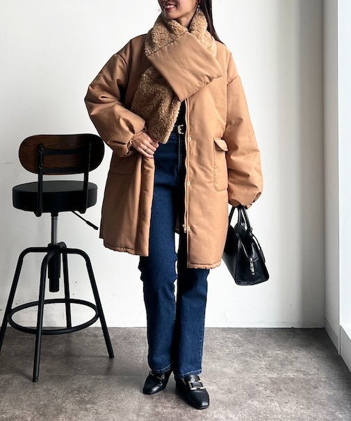 フェイクウールパッファーコート