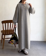 襟付ニットワンピース