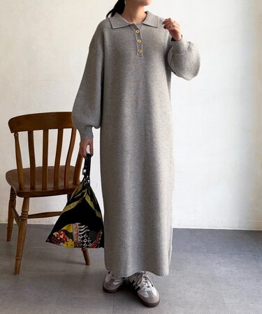 襟付ニットワンピース