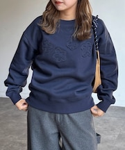 裏起毛お花アップリケスウェット
