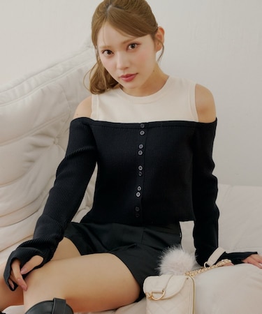 【Chico】ニットオフショルドッキングニット