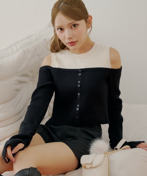 【Chico】ニットオフショルドッキングニット