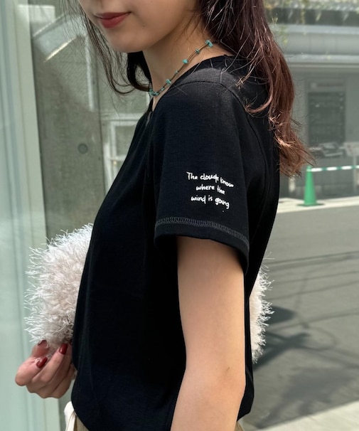 【CIAOPANIC TYPY】ワンポイント刺繍リブコンパクト半袖Tee