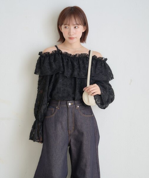 【mystic】[mline]シャギーフリル オフショルブラウス