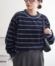 【Discoat】【ユニセックス】ベロアボーダークルーネック