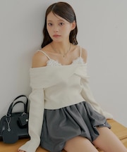 【Chico】長袖レイヤードオフショルニット