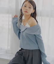 【Chico】長袖レイヤードオフショルニット