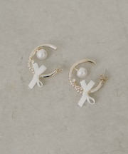 【Chico】リボン付フープパールピアス