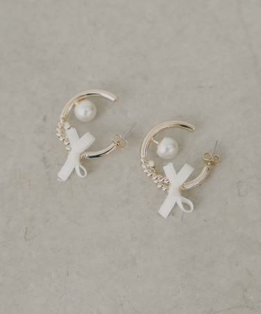 【Chico】リボン付フープパールピアス