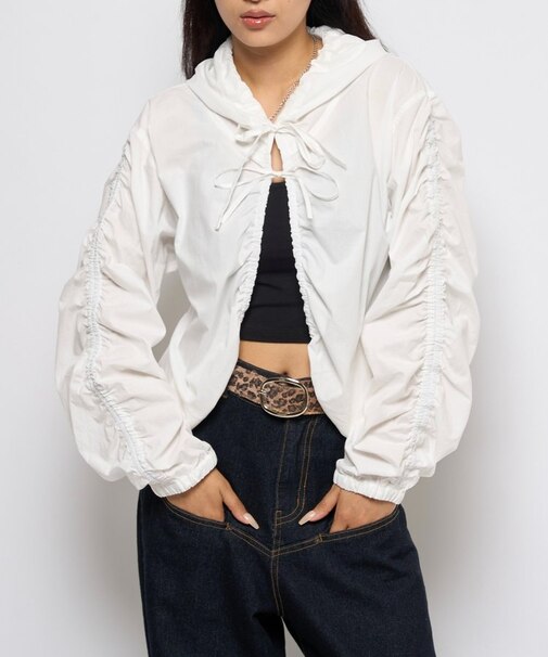 【WHO'S WHO gallery】ギャザーフードシャツブルゾン